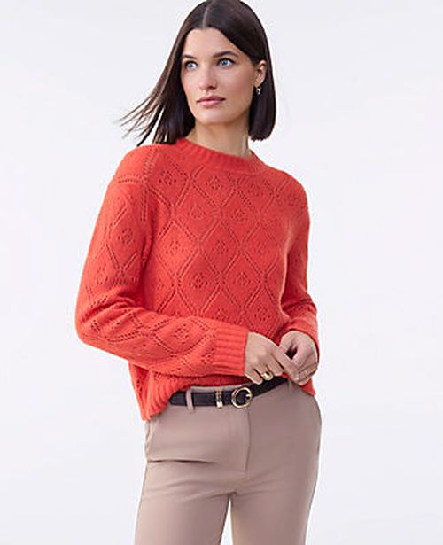 Ann Taylor Petite Pointelle Crew Neck Sweater