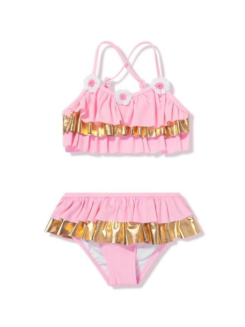 River floral-crochet ruffle bikini - Pink