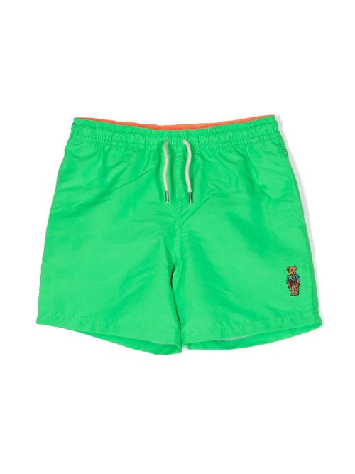 Embroidered-bear shorts - Green