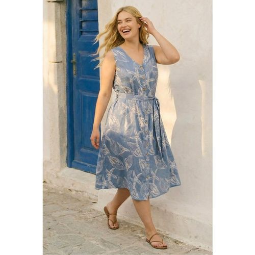 Roman Womens Curve Shell Print Shirt Dress - Blue