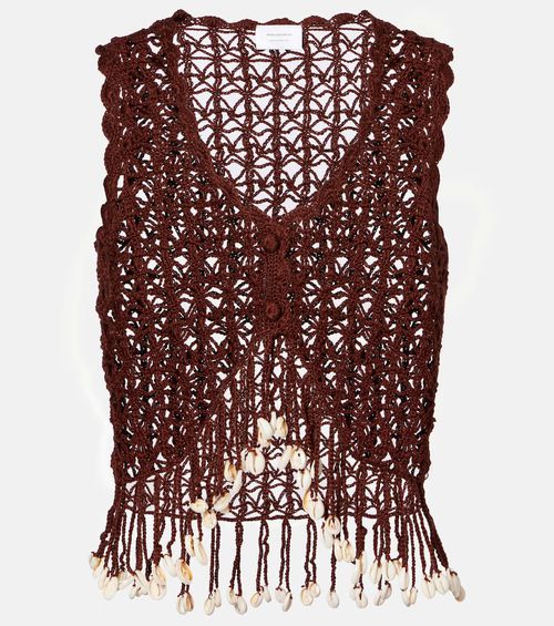 Crochet fringed cotton crop top