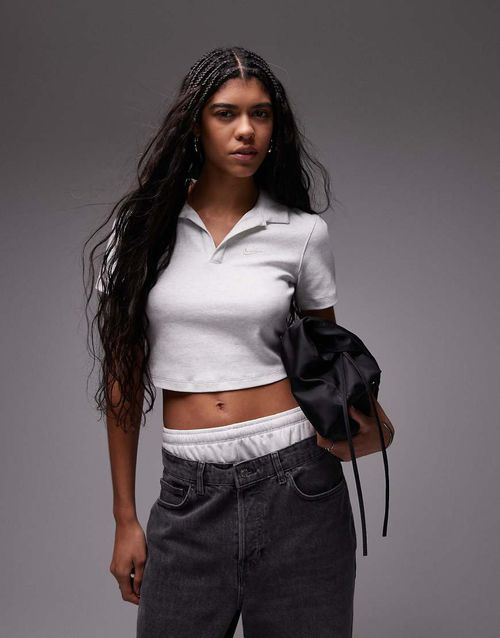 Essentials cropped polo top in gray