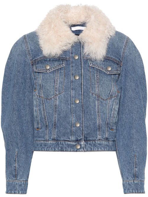 Shearling-collar denim jacket - Blue