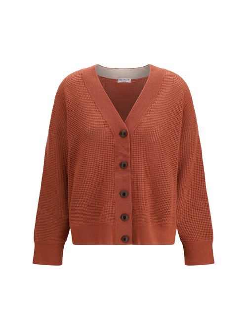 Cashmere Mesh-Knit Cardigan — Orange
