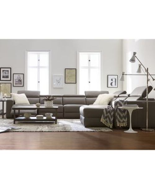 Nevio Leather Power Reclining Sectional Sofa With Articulating Headrests Collection Created For Macys