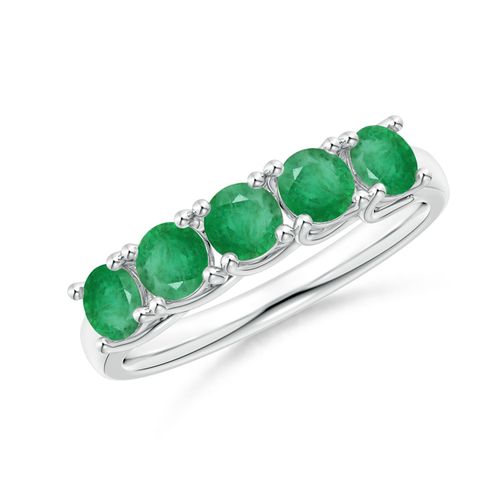 Angara 1.0 Carat Half Eternity Five Stone Emerald Wedding Band in 14K White Gold