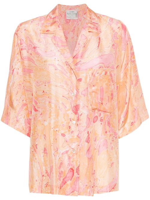 Abstract-print silk shirt - Orange