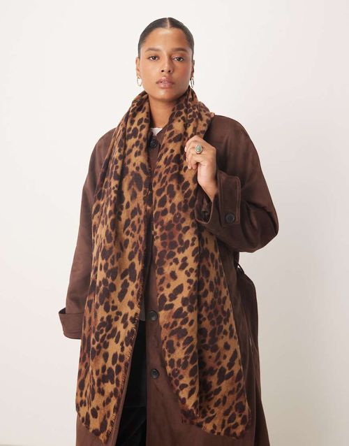 New leopard blanket scarf in multi-Brown