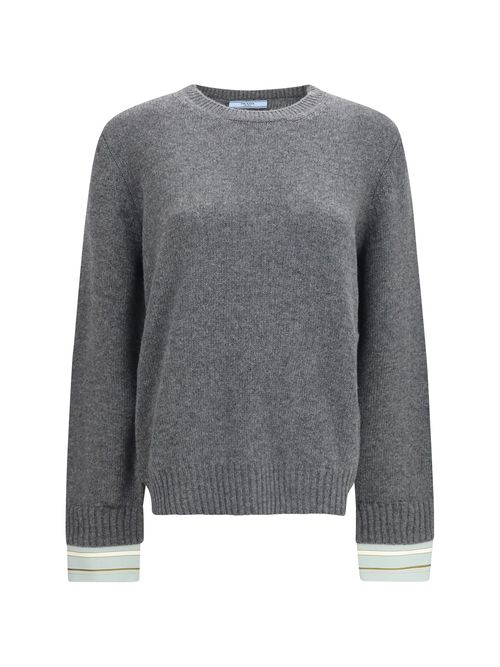 Layered-Cuff Wool Sweater — Gray