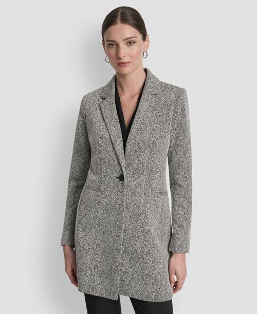 Women's Notch-Lapel Single-Button Long-Sleeve Jacket, Regular & Petite - Black/White