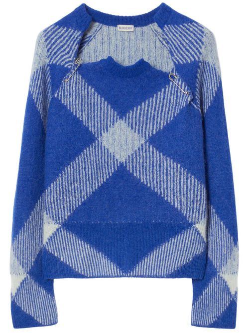 Check alpaca-wool blend jumper - Blue