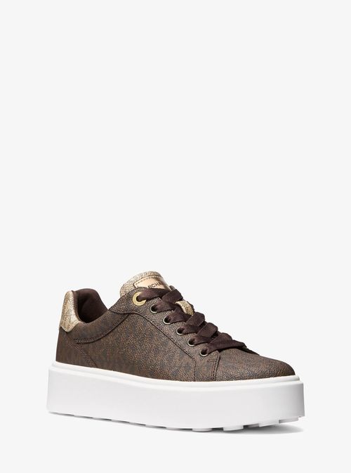 Romey Metallic Two-Tone Signature Logo Platform Sneaker in Brown - size 8.5