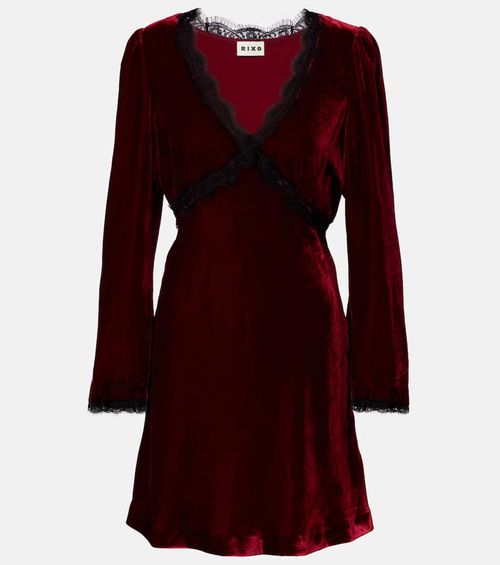 Macie lace-trimmed velvet minidress