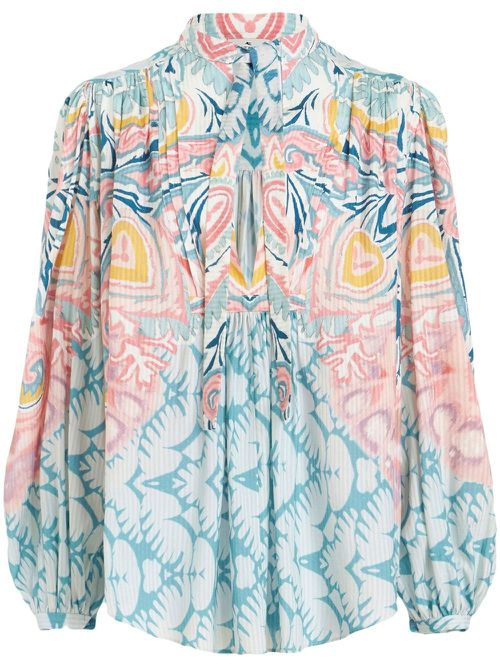 Graphic-print pussy-bow blouse - Blue