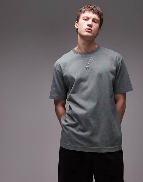 Topman oversized washed t-shirt in sage-Green