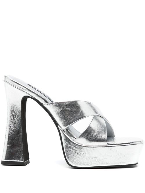 Titan 130mm metallic-leather mules - Silver