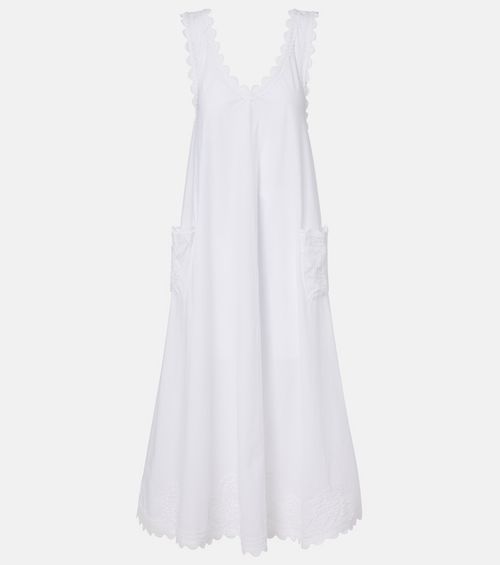 Embroidered scalloped cotton poplin midi dress