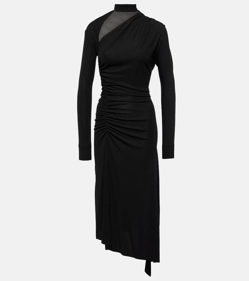 Asymmetric ruched midi dress