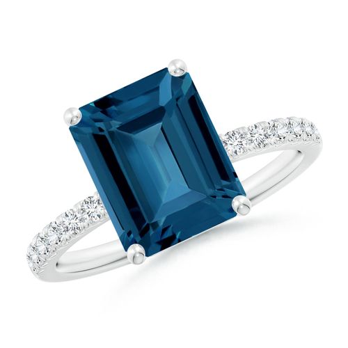Angara 4.0 Carats Emerald-Cut London Blue Topaz Engagement Ring with Diamonds in Platinum