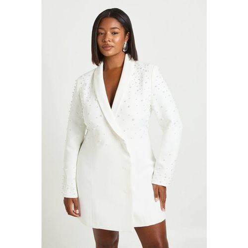 Boohoo Women's Plus Pearl Embellished Blazer Dress in Ivory