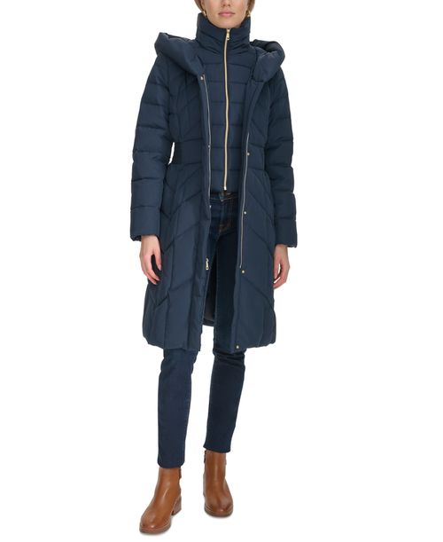 Women's Bibbed Hooded Puffer Coat - Navy