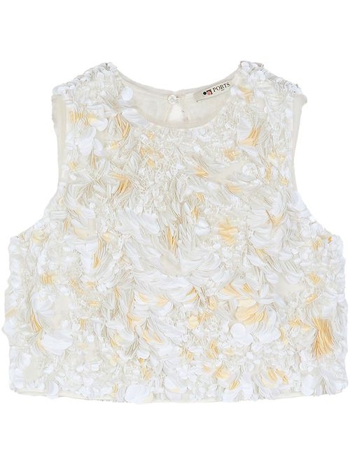 Ports 1961 flower-appliqué top - White
