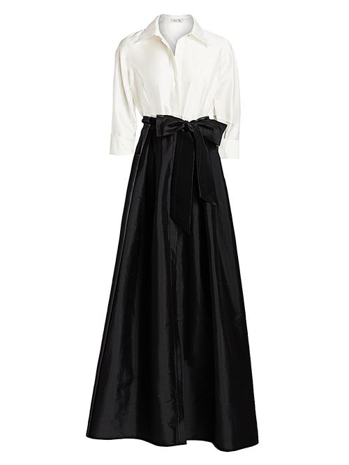 Women's Collared Taffeta Ball Gown - Black White