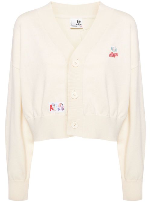 Logo-appliqué V-neck cardigan - Neutrals