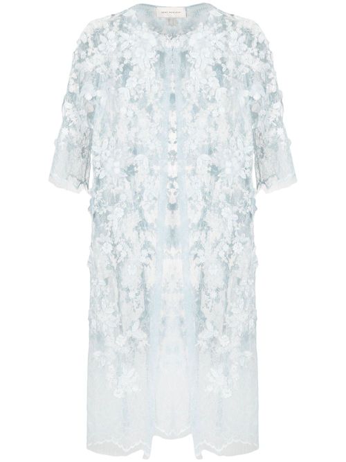 Floral-lace semi-sheer coat - Blue
