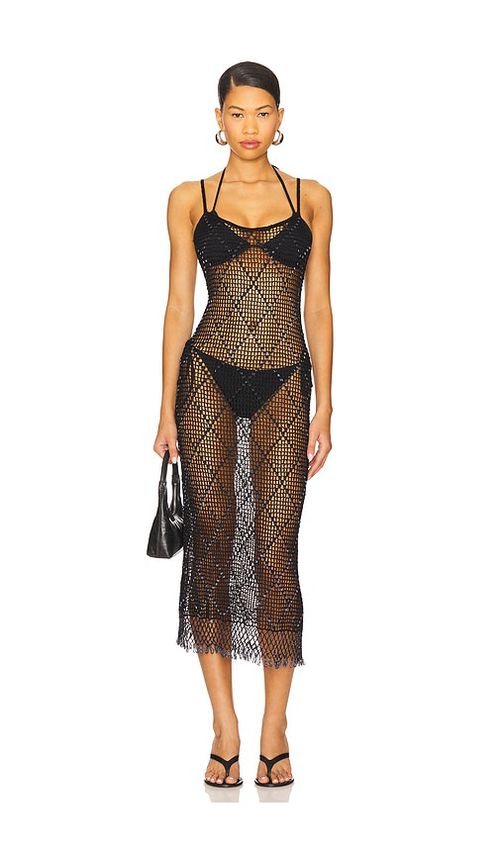 Lovers and Friends Katja Beaded Crochet Midi Dress in Black.  S. Also in L