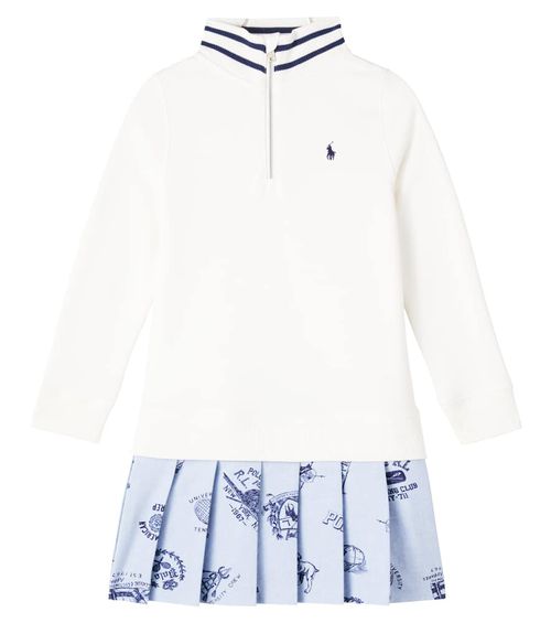 Pleated cotton-blend terry polo dress
