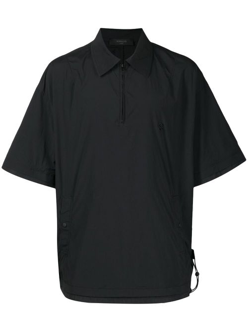 Logo-embroidered zip-up polo shirt - Black