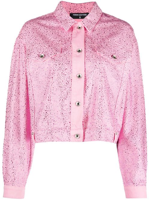 Rhinestone-embellished cotton jacket - Pink