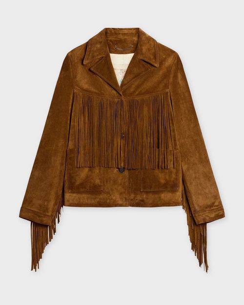 Golden Goose Deluxe Brand Jacket Journey Suede Fringes Brown EUR