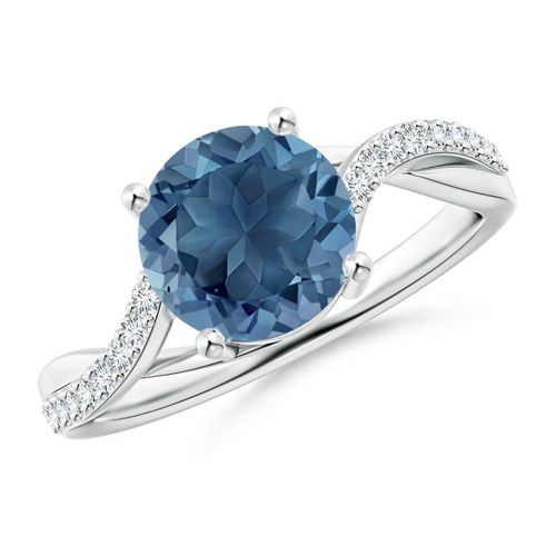 Angara 2.35 Carats Solitaire London Blue Topaz Twisted Split Shank Ring in Platinum