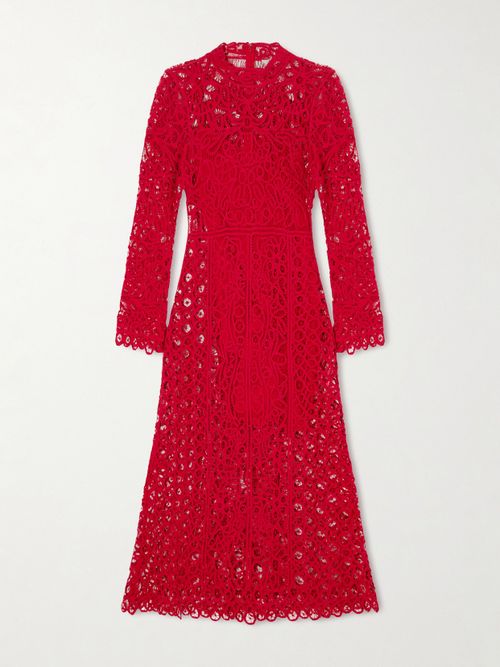 Adelina Guipure Lace Maxi Dress - Red