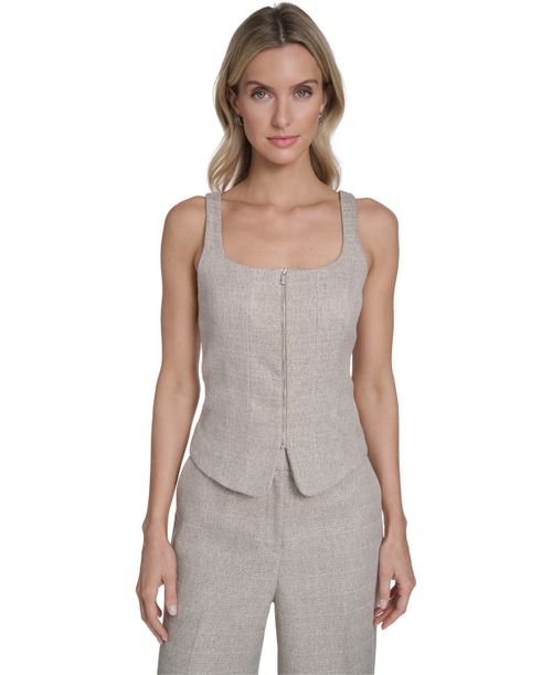 Women's Zip-Front Novelty Vest - Latte Multi