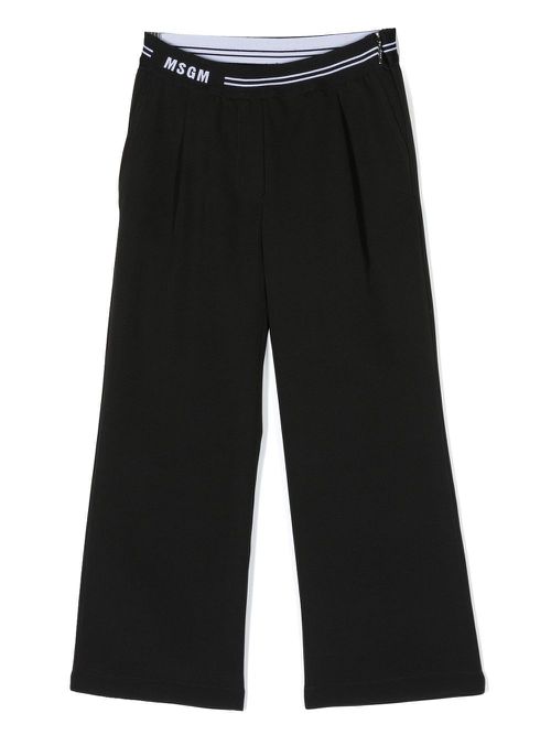 Logo-waistband pleated trousers - Black