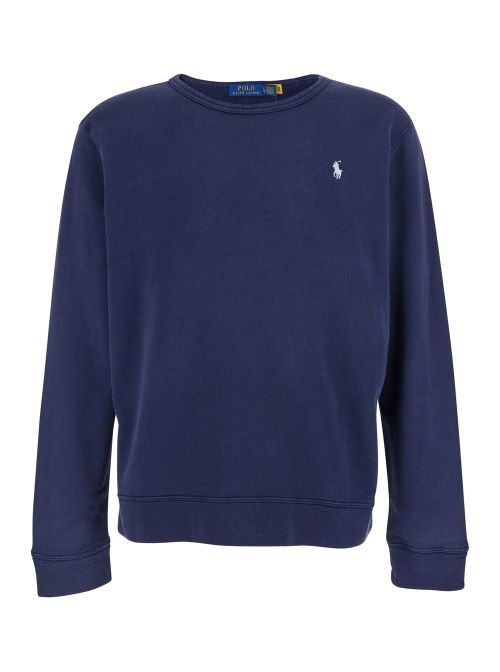 Crew Neck Cotton Sweatshirt — Blue