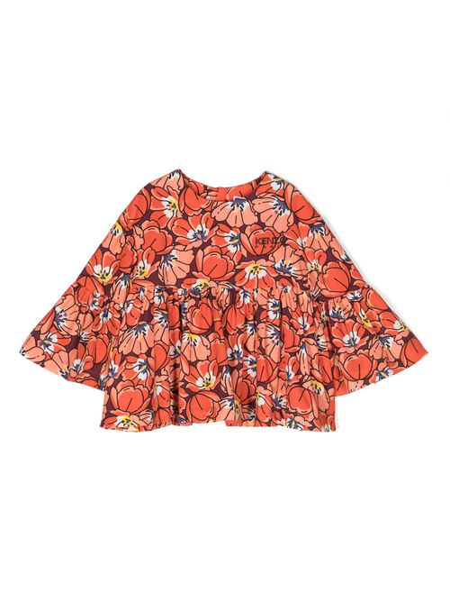 Floral-print ruched blouse - Orange