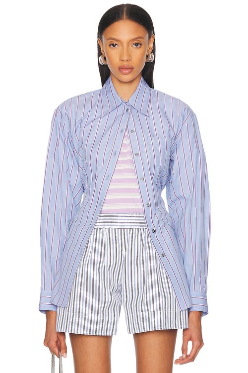 RABANNE Button Up Shirt in Stripes Blue  Brown  & White - Blue.  38 also in