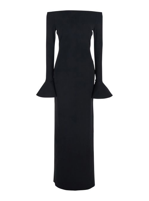 Off-Shoulder Flared Sleeve Dress — Black