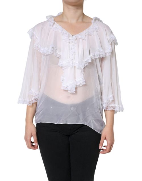 Lace Ruffle Blouse — White