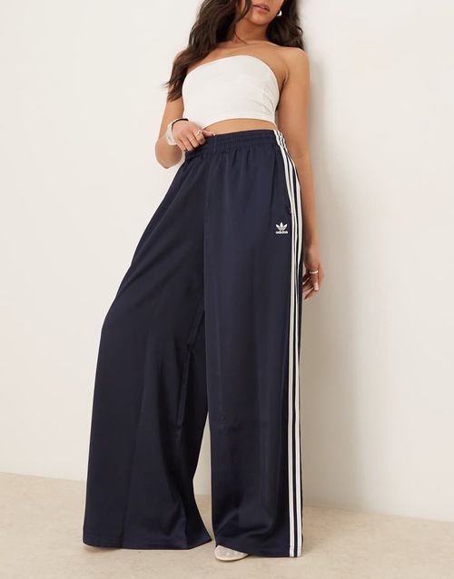 Wide leg satin joggers in navy
