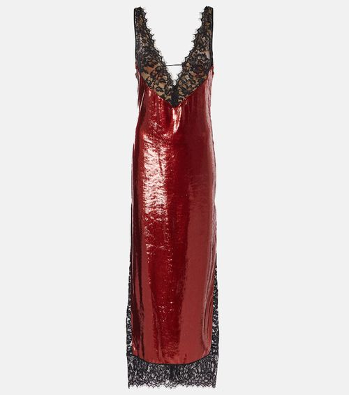 Lace-trimmed sequined gown