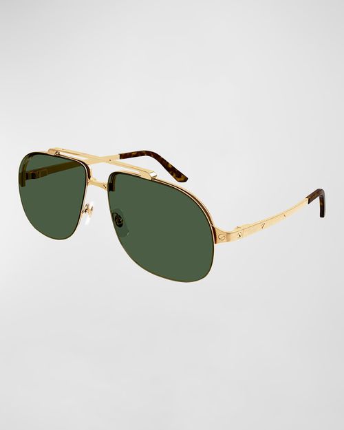 Men's Double-Bridge Metal Aviator Sunglasses