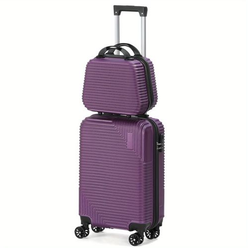 TEMU 20" Carry On Luggage And 14" Mini Cosmetic Cases Travel Set Lightweight Abs Suitcase With Lock, Hardside Luggage With Spinner Wheels 2pcs Set