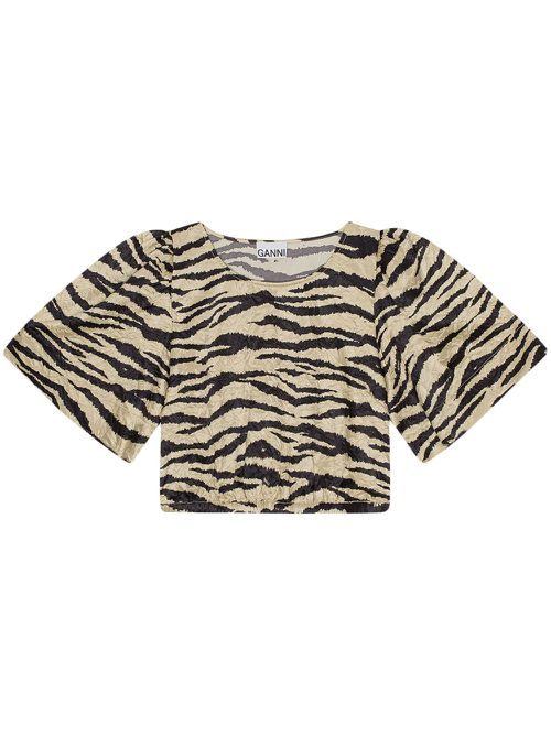 Zebra-print crinked cropped T-shirt - 531