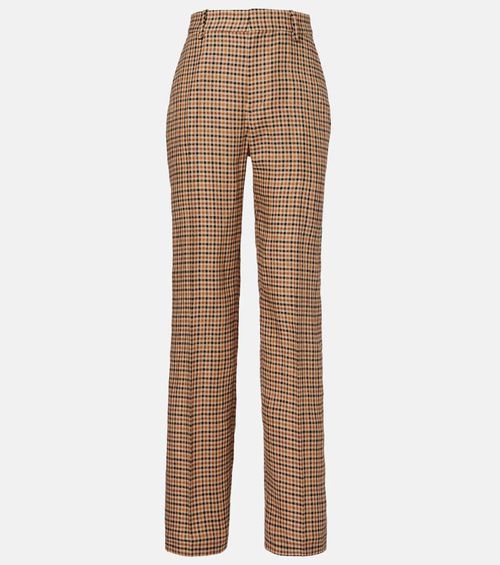 Checked linen straight pants