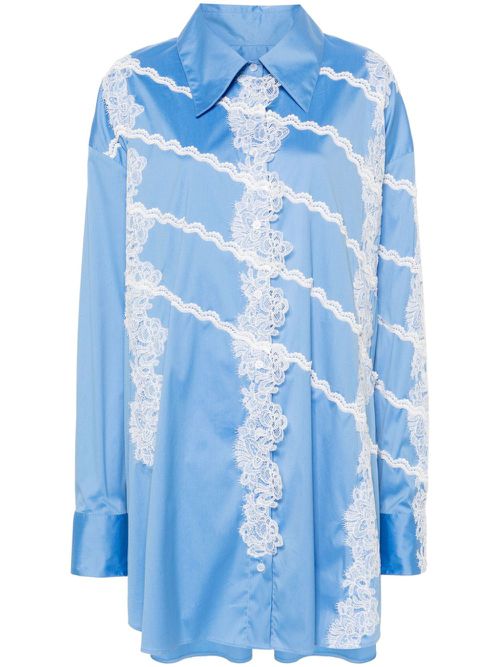 Lace-detail midi shirt dress - Blue